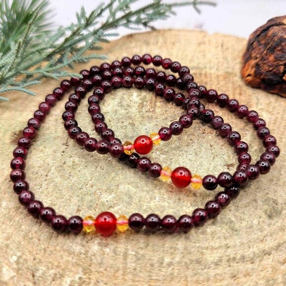 Nature Red Garnet & Agate Round Beads 18" Necklace - Picture 5 of 10